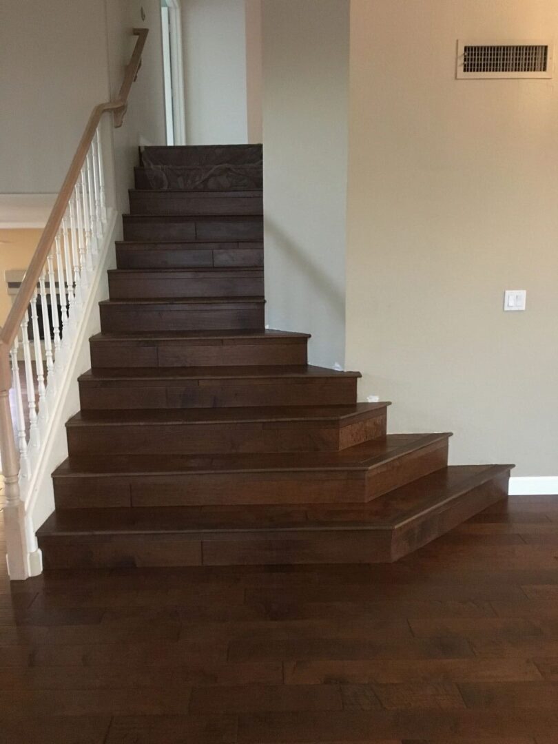 A beautiful dark brown stair flooring